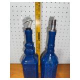 Vintage Cobalt Blue Glass Decanter Set with Stoppers - Not intended for food
