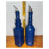 Vintage Cobalt Blue Glass Decanter Set with Stoppers - Not intended for food
