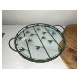 Glass Serving Tray with Bamboo Design & Assorted Placemats