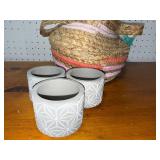 Handcrafted Straw Basket with 3 Geometric Ceramic Planters