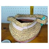 Handcrafted Straw Basket with 3 Geometric Ceramic Planters