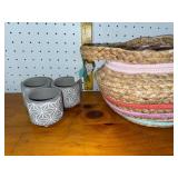 Handcrafted Straw Basket with 3 Geometric Ceramic Planters