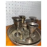 Vintage Metal Goblet Set with Serving Tray - 4 Goblets