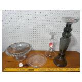 Vintage Glassware Collection: Bowl, Plate, & Candlesticks