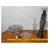 Vintage Glassware Collection: Bowl, Plate, & Candlesticks