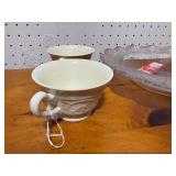 Ivory Ceramic Cups with Embossed Design & Floral Glass Plate Set
