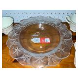 Ivory Ceramic Cups with Embossed Design & Floral Glass Plate Set