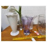 Assorted Vase and Decorative Lot: Glass, Milk Glass, Metal