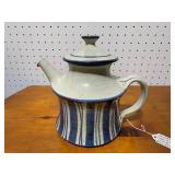 Vintage Hand-Thrown Ceramic Striped Kettle - Signed