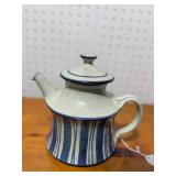 Vintage Hand-Thrown Ceramic Striped Kettle - Signed