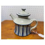 Vintage Hand-Thrown Ceramic Striped Kettle - Signed