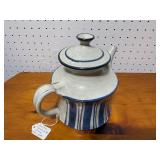 Vintage Hand-Thrown Ceramic Striped Kettle - Signed
