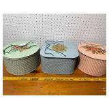 Set of 3 Vintage Decorative Wicker Sewing Baskets with Floral Lids