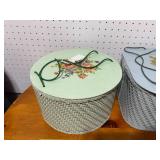 Set of 3 Vintage Decorative Wicker Sewing Baskets with Floral Lids
