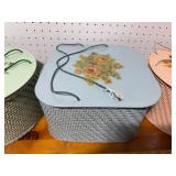 Set of 3 Vintage Decorative Wicker Sewing Baskets with Floral Lids