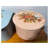 Set of 3 Vintage Decorative Wicker Sewing Baskets with Floral Lids