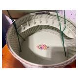 Set of 3 Vintage Decorative Wicker Sewing Baskets with Floral Lids