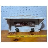 Vintage-Style Distressed White Wooden Shelf with Decorative Hooks
