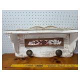Vintage-Style Distressed White Wooden Shelf with Decorative Hooks