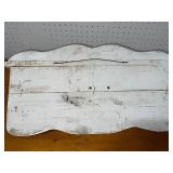 Vintage-Style Distressed White Wooden Shelf with Decorative Hooks