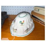 Vintage Cast Iron Baking Mold, Ceramic Bowl & Wooden Recipe Card Holder
