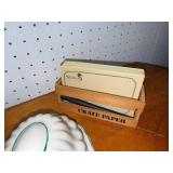 Vintage Cast Iron Baking Mold, Ceramic Bowl & Wooden Recipe Card Holder