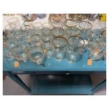 Vintage Etched Glassware Set with Gold Rims