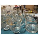Vintage Etched Glassware Set with Gold Rims