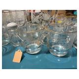 Vintage Etched Glassware Set with Gold Rims