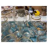 Vintage Etched Glassware Set with Gold Rims