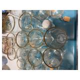 Vintage Etched Glassware Set with Gold Rims