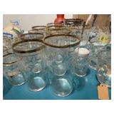 Vintage Etched Glassware Set with Gold Rims