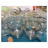 Vintage Etched Glassware Set with Gold Rims