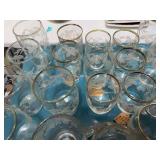 Vintage Etched Glassware Set with Gold Rims