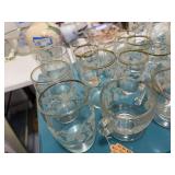 Vintage Etched Glassware Set with Gold Rims