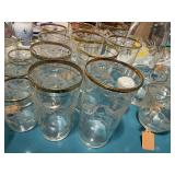 Vintage Etched Glassware Set with Gold Rims