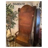 Vintage Wooden Hall Tree with Bench and Carved Detailing
