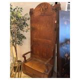 Vintage Wooden Hall Tree with Bench and Carved Detailing