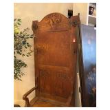 Vintage Wooden Hall Tree with Bench and Carved Detailing