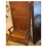 Vintage Wooden Hall Tree with Bench and Carved Detailing