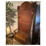 Vintage Wooden Hall Tree with Bench and Carved Detailing