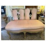 Vintage Vanity Bench with Pink Upholstery and Carved Wood - Used in the documentary for the Ruby Red Slippers!