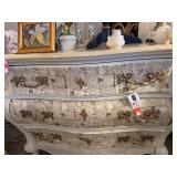 Artistic Script Design Painted Bombay Dresser with Ornate Handles