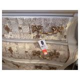 Artistic Script Design Painted Bombay Dresser with Ornate Handles