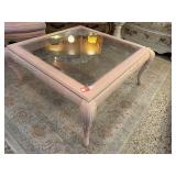 Vintage Pink Glass Top Coffee Table with Carved Legs