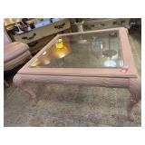 Vintage Pink Glass Top Coffee Table with Carved Legs