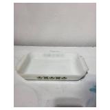 Vintage Glasbake Glass Baking Dish with Green Floral Design