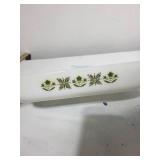 Vintage Glasbake Glass Baking Dish with Green Floral Design