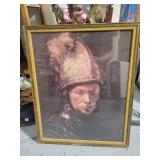 Framed Portrait Print of Man in Ornate Helmet, 22x18 Inches