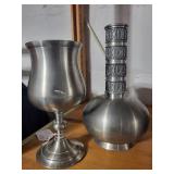Pewter Goblet and Ornate Pewter Vase Set by Reichs-Zinn